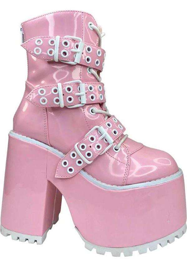 Smash Strapped [Pink Hologram/White] | PLATFORM BOOTS* - Beserk - all, ankle boots, boot, boots, boots [in stock], buckle, buckles, chunky, clickfrenzy15-2023, discountapp, feb23, googleshopping, in stock, instock, kawaii, labelinstock, labelvegan, ladies shoes, mysterypack2023, pastel, pastel goth, pastel pink, pink, platform, platform boots, platform heels, platforms, platforms [in stock], R160223, sale, sale ladies, sale shoes, SALE04MAY23, shiny, shoe, shoes, vegan, YRU87007