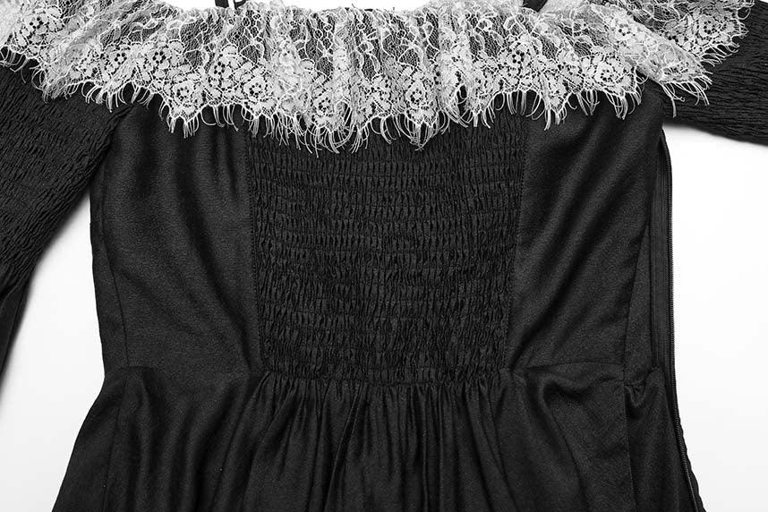 Sweet Girl | OFF-SHOULDER CHIFFON DRESS* - Beserk - all, apr23, black and white, chiffon, cinched waist, discountapp, dress, dresses, eofy2023, eofy2023punkrave30, googleshopping, goth, gothic, lace, ladies dress, ladies dresses, long sleeve, long sleeve dress, long sleeved, long sleeved dress, long sleeves, medieval, mini dress, mini dresses, off the shoulder, plus size, PR240323, punk rave, punkrave, R160423, renaissance, sale, short dress, short dresses, strappy, witchy, womens dress, womens dresses
