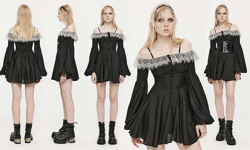 Sweet Girl | OFF-SHOULDER CHIFFON DRESS* - Beserk - all, apr23, black and white, chiffon, cinched waist, discountapp, dress, dresses, eofy2023, eofy2023punkrave30, googleshopping, goth, gothic, lace, ladies dress, ladies dresses, long sleeve, long sleeve dress, long sleeved, long sleeved dress, long sleeves, medieval, mini dress, mini dresses, off the shoulder, plus size, PR240323, punk rave, punkrave, R160423, renaissance, sale, short dress, short dresses, strappy, witchy, womens dress, womens dresses