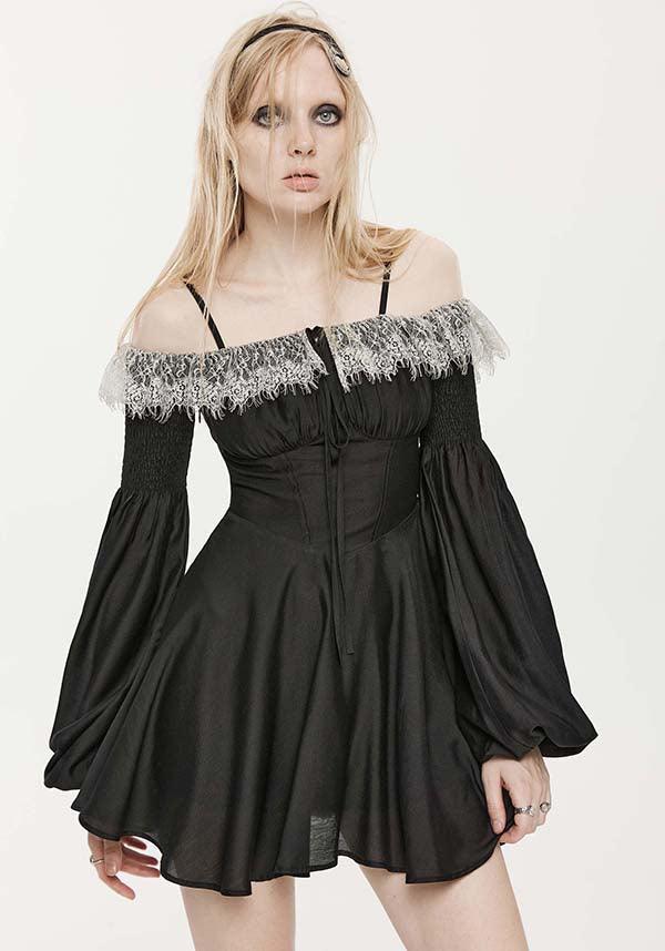Sweet Girl | OFF-SHOULDER CHIFFON DRESS* - Beserk - all, apr23, black and white, chiffon, cinched waist, discountapp, dress, dresses, eofy2023, eofy2023punkrave30, googleshopping, goth, gothic, lace, ladies dress, ladies dresses, long sleeve, long sleeve dress, long sleeved, long sleeved dress, long sleeves, medieval, mini dress, mini dresses, off the shoulder, plus size, PR240323, punk rave, punkrave, R160423, renaissance, sale, short dress, short dresses, strappy, witchy, womens dress, womens dresses