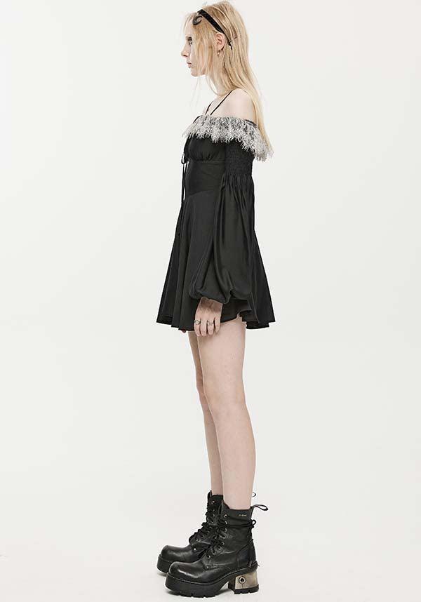 Sweet Girl | OFF-SHOULDER CHIFFON DRESS* - Beserk - all, apr23, black and white, chiffon, cinched waist, discountapp, dress, dresses, eofy2023, eofy2023punkrave30, googleshopping, goth, gothic, lace, ladies dress, ladies dresses, long sleeve, long sleeve dress, long sleeved, long sleeved dress, long sleeves, medieval, mini dress, mini dresses, off the shoulder, plus size, PR240323, punk rave, punkrave, R160423, renaissance, sale, short dress, short dresses, strappy, witchy, womens dress, womens dresses