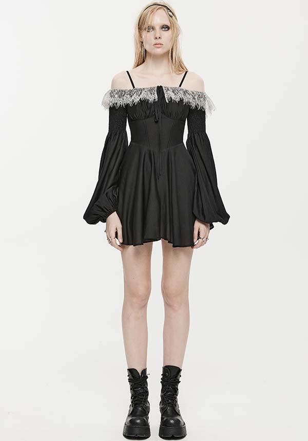 Sweet Girl | OFF-SHOULDER CHIFFON DRESS* - Beserk - all, apr23, black and white, chiffon, cinched waist, discountapp, dress, dresses, eofy2023, eofy2023punkrave30, googleshopping, goth, gothic, lace, ladies dress, ladies dresses, long sleeve, long sleeve dress, long sleeved, long sleeved dress, long sleeves, medieval, mini dress, mini dresses, off the shoulder, plus size, PR240323, punk rave, punkrave, R160423, renaissance, sale, short dress, short dresses, strappy, witchy, womens dress, womens dresses