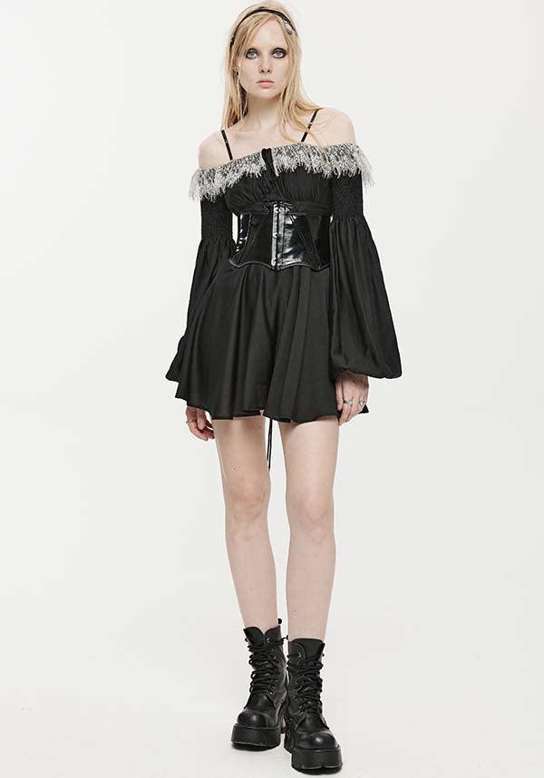 Sweet Girl | OFF-SHOULDER CHIFFON DRESS* - Beserk - all, apr23, black and white, chiffon, cinched waist, discountapp, dress, dresses, eofy2023, eofy2023punkrave30, googleshopping, goth, gothic, lace, ladies dress, ladies dresses, long sleeve, long sleeve dress, long sleeved, long sleeved dress, long sleeves, medieval, mini dress, mini dresses, off the shoulder, plus size, PR240323, punk rave, punkrave, R160423, renaissance, sale, short dress, short dresses, strappy, witchy, womens dress, womens dresses