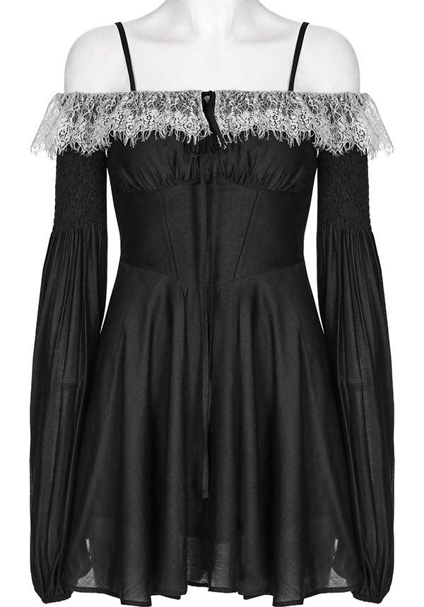 Sweet Girl | OFF-SHOULDER CHIFFON DRESS* - Beserk - all, apr23, black and white, chiffon, cinched waist, discountapp, dress, dresses, eofy2023, eofy2023punkrave30, googleshopping, goth, gothic, lace, ladies dress, ladies dresses, long sleeve, long sleeve dress, long sleeved, long sleeved dress, long sleeves, medieval, mini dress, mini dresses, off the shoulder, plus size, PR240323, punk rave, punkrave, R160423, renaissance, sale, short dress, short dresses, strappy, witchy, womens dress, womens dresses