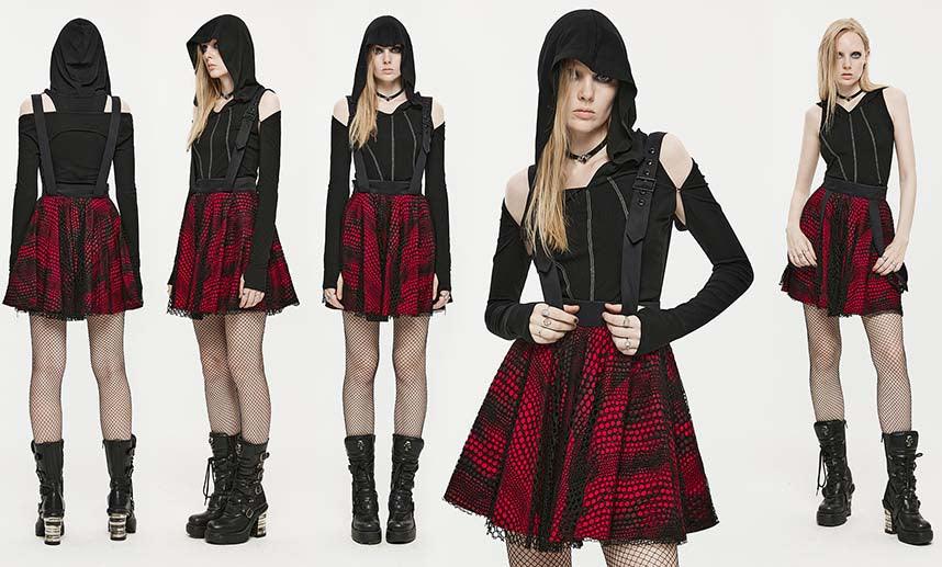 Rock Sweetheart | STRAP SKIRT - Beserk - adjustable strap, all, all clothing, all ladies clothing, apr23, clothing, discountapp, fp, googleshopping, goth, gothic, grunge, ladies clothing, ladies skirt, mesh, plus size, PR240323, punk, punk rave, punkrave, R160423, red and black, rock, short skirt, skirt, skirts, womens skirt