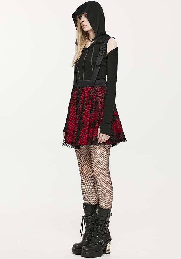 Rock Sweetheart | STRAP SKIRT - Beserk - adjustable strap, all, all clothing, all ladies clothing, apr23, clothing, discountapp, fp, googleshopping, goth, gothic, grunge, ladies clothing, ladies skirt, mesh, plus size, PR240323, punk, punk rave, punkrave, R160423, red and black, rock, short skirt, skirt, skirts, womens skirt