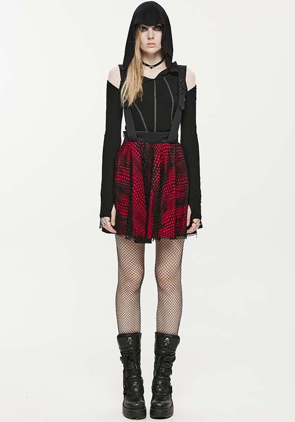 Rock Sweetheart | STRAP SKIRT - Beserk - adjustable strap, all, all clothing, all ladies clothing, apr23, clothing, discountapp, fp, googleshopping, goth, gothic, grunge, ladies clothing, ladies skirt, mesh, plus size, PR240323, punk, punk rave, punkrave, R160423, red and black, rock, short skirt, skirt, skirts, womens skirt