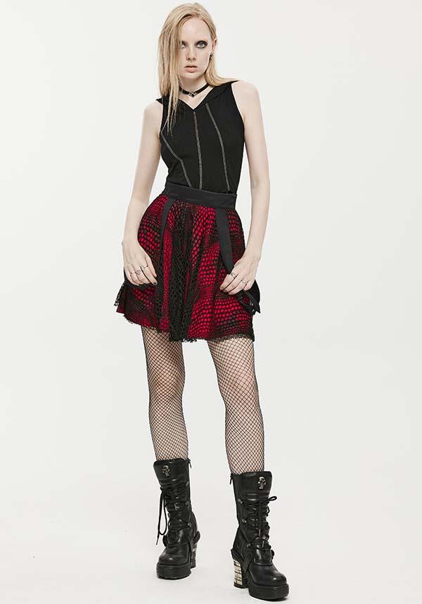 Rock Sweetheart | STRAP SKIRT - Beserk - adjustable strap, all, all clothing, all ladies clothing, apr23, clothing, discountapp, fp, googleshopping, goth, gothic, grunge, ladies clothing, ladies skirt, mesh, plus size, PR240323, punk, punk rave, punkrave, R160423, red and black, rock, short skirt, skirt, skirts, womens skirt