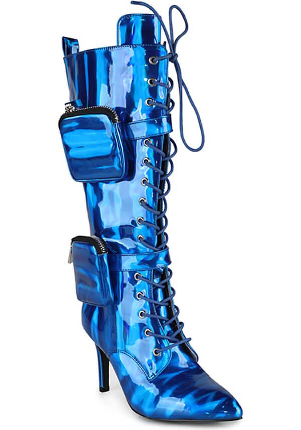 San Jose-01 [Blue] | BOOTS** - Beserk - all, anthony wang, AW31896, blue, boots, boots [in stock], clickfrenzy15-2023, collection-wintersale2022, colour:blue, discountapp, finalsale, heeled boots, heels, heels [in stock], in stock, instock, knee high boots, labelexclusive, labelinstock, labelsale, labelvegan, long boots, mar22, mysteryboxsale, mysteryboxsaleshoes, mysterypack2023, pockets, R210322, sale, sale shoes, shiny, shoes, vegan