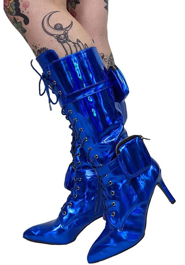 San Jose-01 [Blue] | BOOTS** - Beserk - all, anthony wang, AW31896, blue, boots, boots [in stock], clickfrenzy15-2023, collection-wintersale2022, colour:blue, discountapp, finalsale, heeled boots, heels, heels [in stock], in stock, instock, knee high boots, labelexclusive, labelinstock, labelsale, labelvegan, long boots, mar22, mysteryboxsale, mysteryboxsaleshoes, mysterypack2023, pockets, R210322, sale, sale shoes, shiny, shoes, vegan