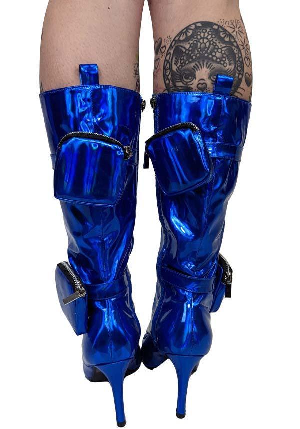 San Jose-01 [Blue] | BOOTS** - Beserk - all, anthony wang, AW31896, blue, boots, boots [in stock], clickfrenzy15-2023, collection-wintersale2022, colour:blue, discountapp, finalsale, heeled boots, heels, heels [in stock], in stock, instock, knee high boots, labelexclusive, labelinstock, labelsale, labelvegan, long boots, mar22, mysteryboxsale, mysteryboxsaleshoes, mysterypack2023, pockets, R210322, sale, sale shoes, shiny, shoes, vegan