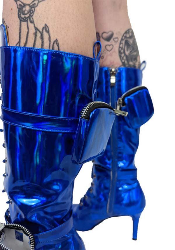 San Jose-01 [Blue] | BOOTS** - Beserk - all, anthony wang, AW31896, blue, boots, boots [in stock], clickfrenzy15-2023, collection-wintersale2022, colour:blue, discountapp, finalsale, heeled boots, heels, heels [in stock], in stock, instock, knee high boots, labelexclusive, labelinstock, labelsale, labelvegan, long boots, mar22, mysteryboxsale, mysteryboxsaleshoes, mysterypack2023, pockets, R210322, sale, sale shoes, shiny, shoes, vegan