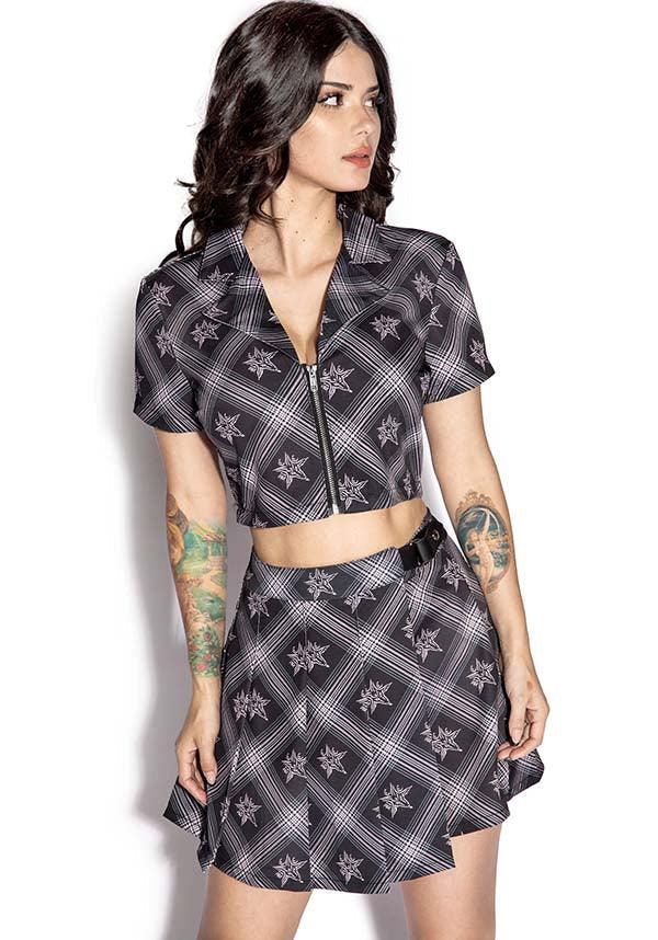 BCC Goat [Pink Plaid] | ZIP CROP TOP - Beserk - all, all clothing, all ladies, all ladies clothing, BCD436, blackcraft, clickfrenzy15-2023, clothing, dark academia, discountapp, exclusive, fp, goat, goat devil, googleshopping, goth summer clothing, labelexclusive, ladies, ladies clothing, ladies crop, ladies crop top, ladies top, mar23, plaid, plus, plus size, punk, R300323, summer clothing, tartan