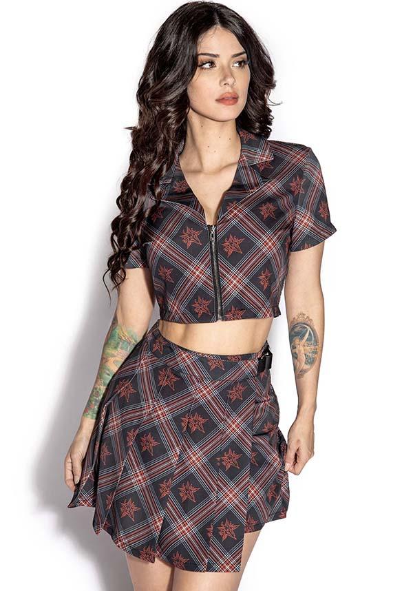 BCC Goat [Red Plaid] | ZIP CROP TOP - Beserk - all, all clothing, all ladies, all ladies clothing, BCD436, blackcraft, clickfrenzy15-2023, clothing, crop top, cropped top, croptop, discountapp, exclusive, fp, girls crop top, girls top, googleshopping, labelexclusive, ladies, ladies clothing, ladies crop, ladies crop top, ladies tee, ladies top, ladies tops, mar23, plaid, plus, plus size, punk, R300323, red, short sleeved top, tartan, tees and tops, top, tops, tshirts and tops, womens crop tops, womens top