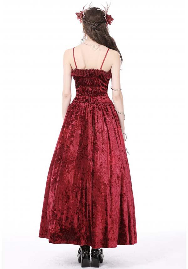 Blood Rose | VELVET MAXI DRESS - Beserk - all, all clothing, all ladies clothing, apr23, asymmetric, asymmetrical, bat, bat wings, bats, batwing, chain, chains, clothing, cross, dark in love, DIL230401, discountapp, dress, dresses, fantasy, formal, formal wear, fp, googleshopping, goth, gothic, lace, ladies clothing, ladies dress, ladies dresses, long dress, maxi dress, R230423, red, renaissance, see through, sheer, silver, velvet, witchy, womens dress, womens dresses