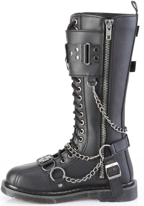 BOLT-415 [Black] | BOOTS [PREORDER] - Beserk - all, black, boot, boots, boots [preorder], chain, chains, clickfrenzy15-2023, combat boots, demonia shoes, discountapp, fp, googleshopping, goth, gothic, grunge, knee high boots, labelpreorder, labelvegan, ladies shoes, mar23, mens, mens shoes, ppo, preorder, punk, shoe, shoes, techwear, vegan