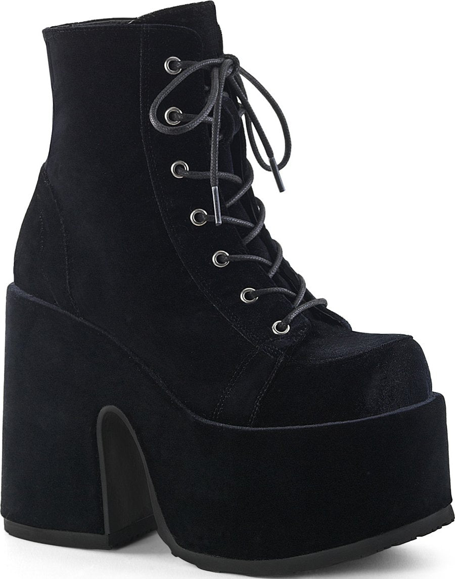 CAMEL-203 [Black Velvet] | PLATFORM BOOTS [IN STOCK] at $186 only from Beserk