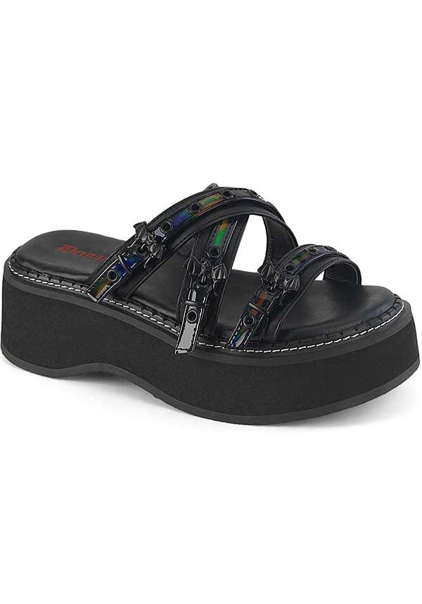 EMILY-07 [Black] | FLATS [PREORDER] - Beserk - all, bat, bats, black, clickfrenzy15-2023, demonia shoes, discountapp, flats, flats [preorder], fp, googleshopping, goth summer, holo, holographic, labelpreorder, labelvegan, ladies shoes, mar23, platform, platform [preorder], platforms, platforms [preorder], pool slides and slip ons, ppo, preorder, sandal, sandals, shoe, shoes, slides, summer, summer goth, vegan