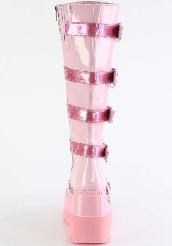 SHAKER-210 [Pink Patent] | PLATFORM BOOTS [PREORDER] - Beserk - all, apr23, baby pink, boots, boots [preorder], buckle, buckles, colour:pink, cute, demonia, demonia shoes, discountapp, fp, googleshopping, harajuku, heart, heart shape, hearts, kawaii, knee high boots, labelpreorder, labelvegan, light pink, love heart, pastel, pastel goth, pastel pink, pink, platform, platform [preorder], platform boots, platforms, platforms [preorder], ppo, preorder, shoes, valentines, valentines day