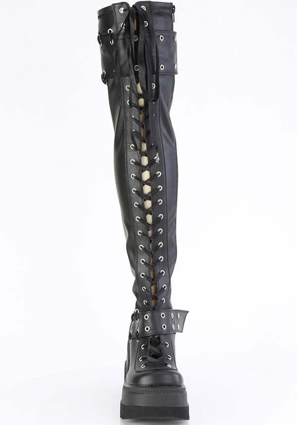 SHAKER-325 [Black] | PLATFORM BOOTS [PREORDER] - Beserk - all, apr23, black, boot, boots, boots [preorder], demonia, demonia shoes, discountapp, fp, googleshopping, goth, gothic, labelpreorder, labelvegan, lace up, ladies shoes, long boots, platform, platform [preorder], platform boots, platforms, platforms [preorder], ppo, preorder, punk, shoe, shoes, thigh high, thigh high boots, vegan