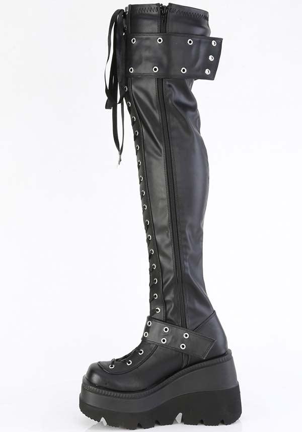 SHAKER-325 [Black] | PLATFORM BOOTS [PREORDER] - Beserk - all, apr23, black, boot, boots, boots [preorder], demonia, demonia shoes, discountapp, fp, googleshopping, goth, gothic, labelpreorder, labelvegan, lace up, ladies shoes, long boots, platform, platform [preorder], platform boots, platforms, platforms [preorder], ppo, preorder, punk, shoe, shoes, thigh high, thigh high boots, vegan