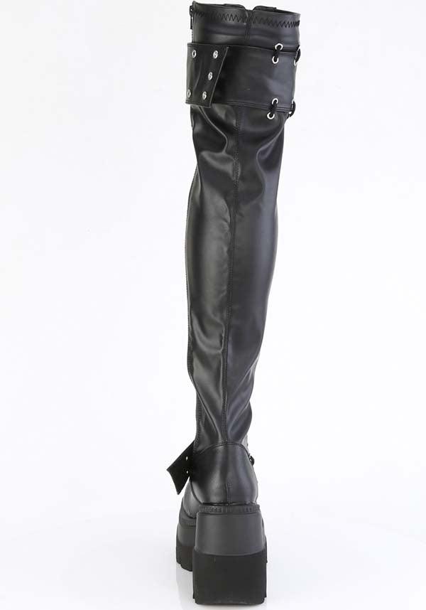 SHAKER-325 [Black] | PLATFORM BOOTS [PREORDER] - Beserk - all, apr23, black, boot, boots, boots [preorder], demonia, demonia shoes, discountapp, fp, googleshopping, goth, gothic, labelpreorder, labelvegan, lace up, ladies shoes, long boots, platform, platform [preorder], platform boots, platforms, platforms [preorder], ppo, preorder, punk, shoe, shoes, thigh high, thigh high boots, vegan