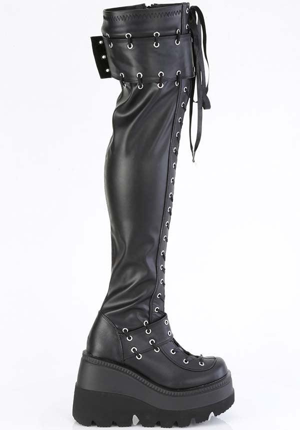 SHAKER-325 [Black] | PLATFORM BOOTS [PREORDER] - Beserk - all, apr23, black, boot, boots, boots [preorder], demonia, demonia shoes, discountapp, fp, googleshopping, goth, gothic, labelpreorder, labelvegan, lace up, ladies shoes, long boots, platform, platform [preorder], platform boots, platforms, platforms [preorder], ppo, preorder, punk, shoe, shoes, thigh high, thigh high boots, vegan