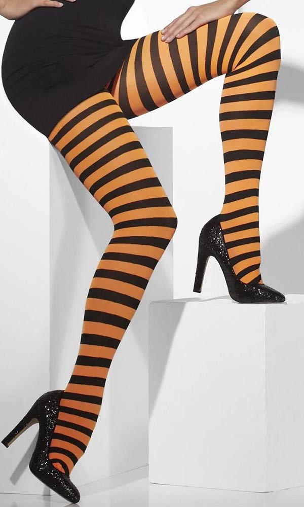 Striped Opaque [Orange And Black] | TIGHTS at $10.95 only from Beserk