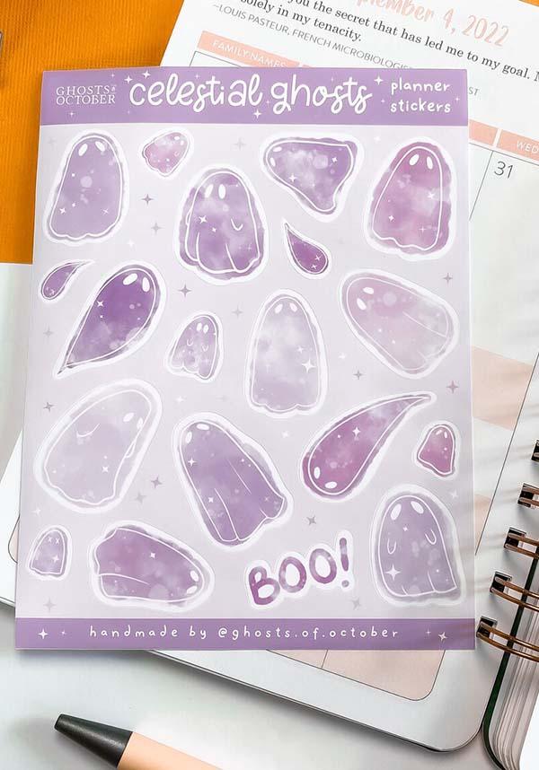 Celestial Ghosts [Lilac] | PLANNER STICKER - Beserk - all, apr23, celestial, christmas gift, christmas gifts, discountapp, fp, ghost, ghostsofoctober, gift, gift idea, gift ideas, gifts, GO00028, googleshopping, goth, gothic, gothic gifts, gothic homeware, gothic homewares, halloween homeware, halloween homewares, home, homeware, homewares, kawaii, kids gifts, lilac, office, office and stationery, purple, R200423, star, stars, stationary, stationery, sticker, sticker sheet, stickers, witchy