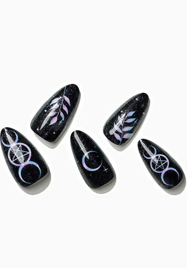 Star Chain [Almond] | PRESS ON NAILS - Beserk - accessories, all, apr23, black, black and white, cosmetics, crescent moon, discountapp, fake, fake nails, false nails, fp, galaxy, GLDFBE20230313, googleshopping, ladies accessories, moon, moon phase, nail, nail art, nail artist, pentagram, press on, R200423, star, stars, triple goddess, triple moon, witchy