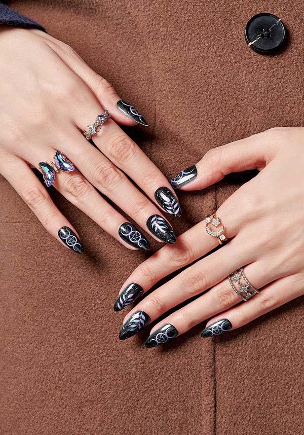 Star Chain [Almond] | PRESS ON NAILS - Beserk - accessories, all, apr23, black, black and white, cosmetics, crescent moon, discountapp, fake, fake nails, false nails, fp, galaxy, GLDFBE20230313, googleshopping, ladies accessories, moon, moon phase, nail, nail art, nail artist, pentagram, press on, R200423, star, stars, triple goddess, triple moon, witchy