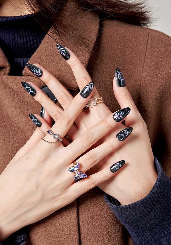 Star Chain [Almond] | PRESS ON NAILS - Beserk - accessories, all, apr23, black, black and white, cosmetics, crescent moon, discountapp, fake, fake nails, false nails, fp, galaxy, GLDFBE20230313, googleshopping, ladies accessories, moon, moon phase, nail, nail art, nail artist, pentagram, press on, R200423, star, stars, triple goddess, triple moon, witchy
