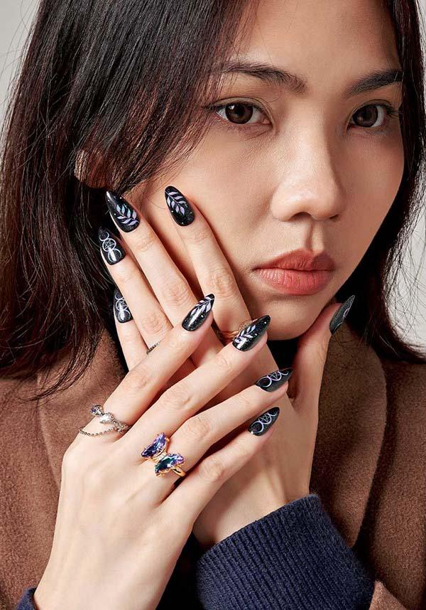 Star Chain [Almond] | PRESS ON NAILS - Beserk - accessories, all, apr23, black, black and white, cosmetics, crescent moon, discountapp, fake, fake nails, false nails, fp, galaxy, GLDFBE20230313, googleshopping, ladies accessories, moon, moon phase, nail, nail art, nail artist, pentagram, press on, R200423, star, stars, triple goddess, triple moon, witchy
