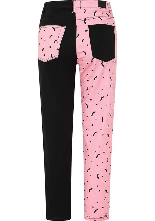 Duo Bat [Pink] | JEANS - Beserk - all, all clothing, all ladies, all ladies clothing, bat, bats, black, clickfrenzy15-2023, clothing, crescent moon, discountapp, fp, googleshopping, goth, gothic, HB225347, hell bunny, jeans, ladies, ladies clothing, ladies pants, ladies pants + shorts, ladies pants and shorts, long pants, mar23, moon, moon phase, pants, pastel goth, pink, plus, plus size, popsoda, R090323, star, stars, winter, winter clothing, winter wear, witchy, women, womens, womens pants