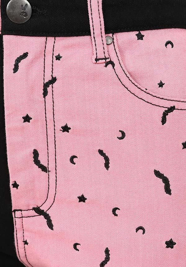 Duo Bat [Pink] | JEANS - Beserk - all, all clothing, all ladies, all ladies clothing, bat, bats, black, clickfrenzy15-2023, clothing, crescent moon, discountapp, fp, googleshopping, goth, gothic, HB225347, hell bunny, jeans, ladies, ladies clothing, ladies pants, ladies pants + shorts, ladies pants and shorts, long pants, mar23, moon, moon phase, pants, pastel goth, pink, plus, plus size, popsoda, R090323, star, stars, winter, winter clothing, winter wear, witchy, women, womens, womens pants