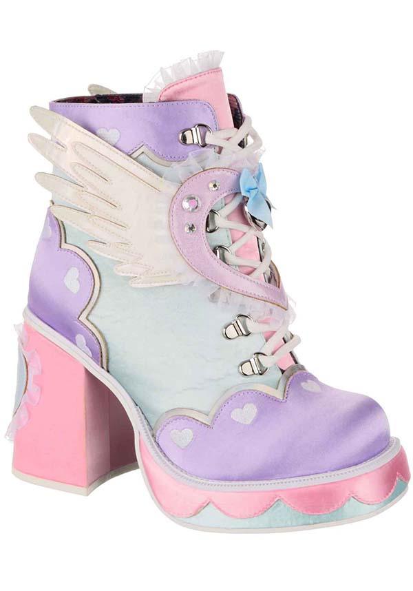 Heart Way There [Pink] | ANKLE BOOTS - Beserk - all, ankle boots, apr23, boot, boots, boots [in stock], clickfrenzy15-2023, cute, discountapp, fp, frill, googleshopping, harajuku, heart, heart shape, hearts, in stock, instock, IR201221, irregular choice, kawaii, labelinstock, labelvegan, ladies shoes, love heart, multicolour, pastel, pastel blue, pastel goth, pastel pink, pastel purple, R040423, shoe, shoes, vegan