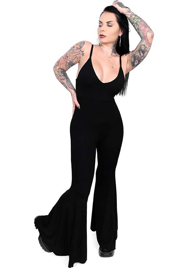 Mega Flare | JUMPSUIT - Beserk - adjustable strap, all, all clothing, all ladies clothing, bell bottoms, black, clickfrenzy15-2023, clothing, discountapp, exclusive, FB145000, feb23, festival, flare, flare pants, flared, flared pants, flares, fox blood, foxblood, fp, googleshopping, goth, gothic, jumpsuit, labelexclusive, ladies clothing, plus size, R190223, retro