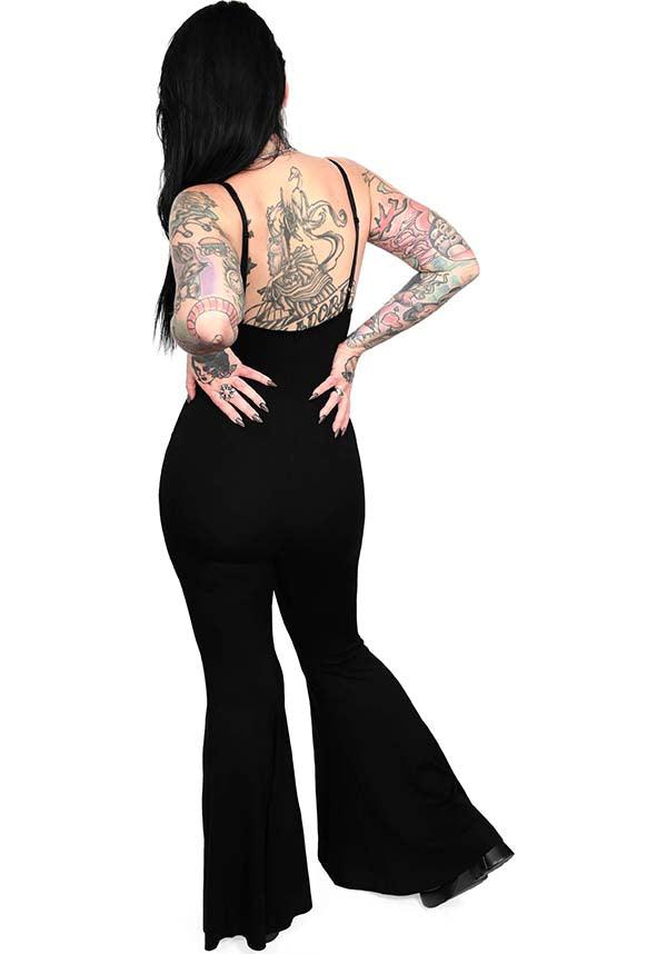 Mega Flare | JUMPSUIT - Beserk - adjustable strap, all, all clothing, all ladies clothing, bell bottoms, black, clickfrenzy15-2023, clothing, discountapp, exclusive, FB145000, feb23, festival, flare, flare pants, flared, flared pants, flares, fox blood, foxblood, fp, googleshopping, goth, gothic, jumpsuit, labelexclusive, ladies clothing, plus size, R190223, retro