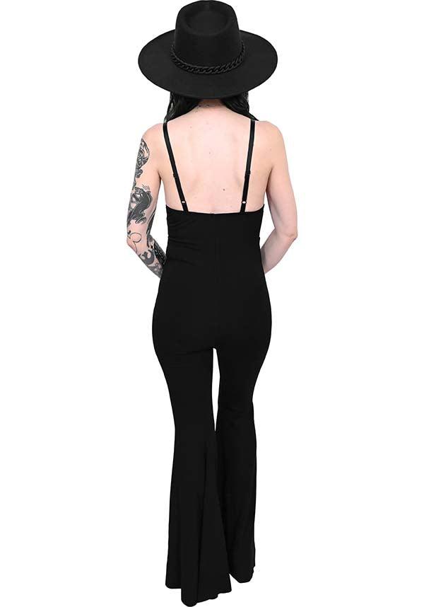 Mega Flare | JUMPSUIT - Beserk - adjustable strap, all, all clothing, all ladies clothing, bell bottoms, black, clickfrenzy15-2023, clothing, discountapp, exclusive, FB145000, feb23, festival, flare, flare pants, flared, flared pants, flares, fox blood, foxblood, fp, googleshopping, goth, gothic, jumpsuit, labelexclusive, ladies clothing, plus size, R190223, retro
