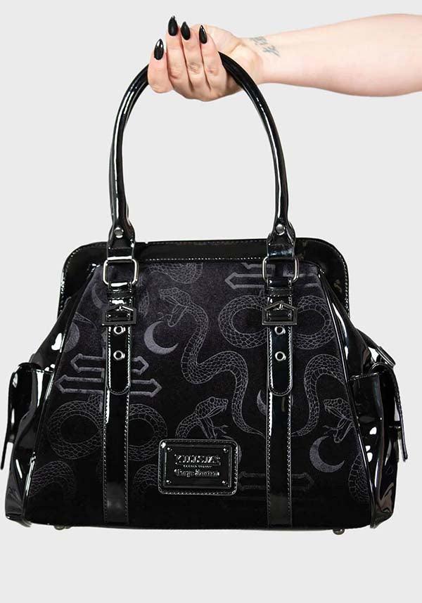 Time Warp | HANDBAG - Beserk - accessories, all, apr23, bag, bags, discountapp, fp, googleshopping, goth, gothic, gothic accessories, gothic bag, hand bag, handbag, handbags, handbags and purses, kill star, killstar, KS1069211, labelvegan, ladies accessories, mothers day, mothersday, patent, R230423, shoulder bag, snake, symbol, vegan, velvet, witchy