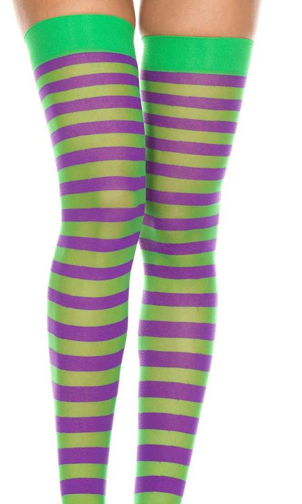 Opaque Striped [Green/Purple] | THIGH HIGH* at $12.95 only from Beserk