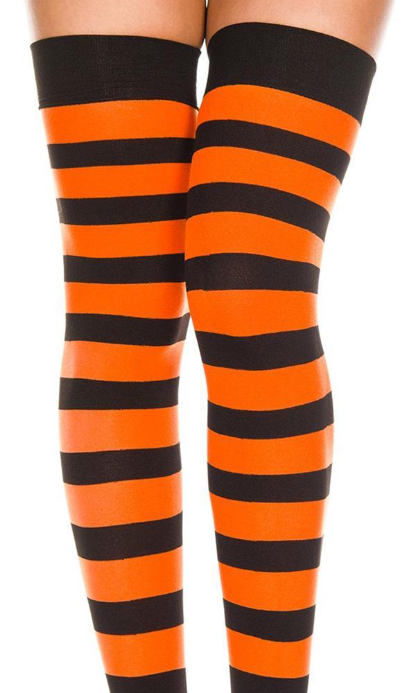 Opaque Wide Stripe [Black/Orange] | THIGH HIGH* at $9.95 only from Beserk
