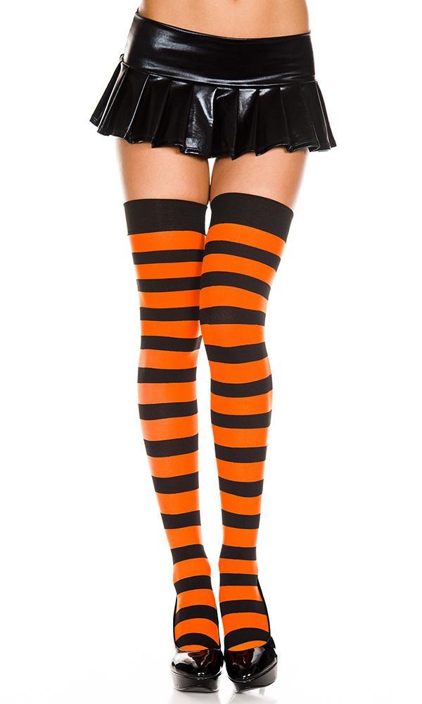 Opaque Wide Stripe [Black/Orange] | THIGH HIGH* at $9.95 only from Beserk
