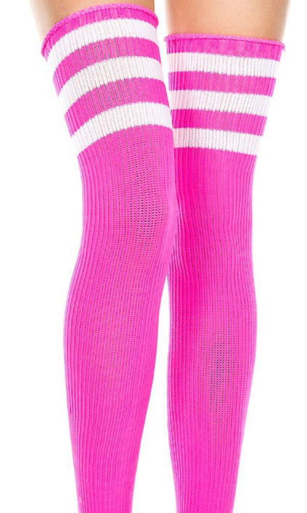Spandex Acrylic Athlete [Hot Pink/White] | THIGH HIGH* at $22.95 only from Beserk