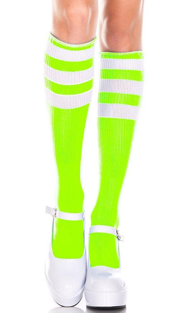 Triple Stripe [Neon Green/White] | KNEE HIGH SOCKS at $12.95 only from Beserk