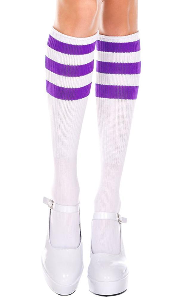 Triple Stripe [White/Purple] | KNEE HIGH SOCKS* at $12.95 only from Beserk