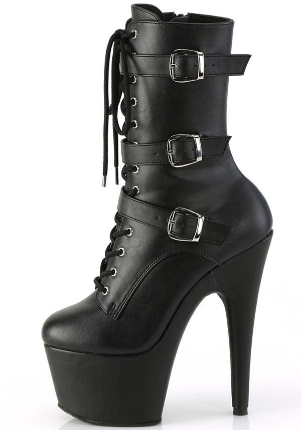 ADORE-1043 [Black] | PLATFORM BOOTS [PREORDER] - Beserk - all, ankle boots, apr23, black, boots, boots [preorder], buckle, buckles, clickfrenzy15-2023, discountapp, fp, googleshopping, heel, heeled, heeled boots, heels, heels [preorder], labelpreorder, matte, platform boots, platform heels, pole, pole dancing, ppo, preorder, shoes, stripper, vegan