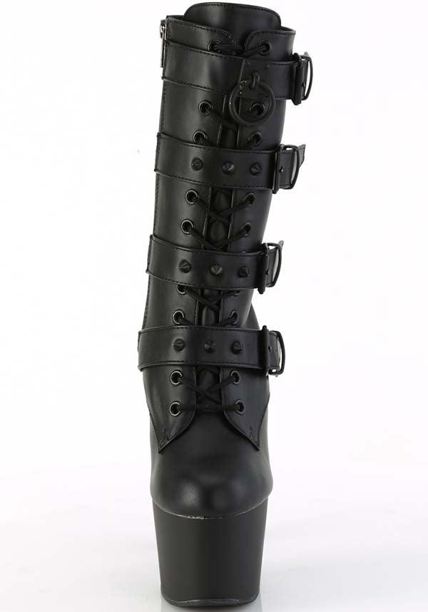 ADORE-1046 [Black] | PLATFORM BOOTS [PREORDER] - Beserk - all, ankle boots, apr23, black, boot, boots, boots [preorder], buckle, buckles, clickfrenzy15-2023, discountapp, fetish, fp, googleshopping, goth, gothic, heel, heeled, heeled boots, heels, heels [preorder], labelpreorder, ladies shoes, matte, platform boots, platform heels, pleaser, pole, pole dancing, ppo, preorder, shoe, shoes, stripper, vegan