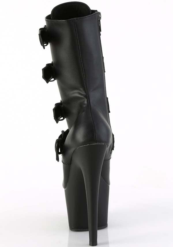 ADORE-1046 [Black] | PLATFORM BOOTS [PREORDER] - Beserk - all, ankle boots, apr23, black, boot, boots, boots [preorder], buckle, buckles, clickfrenzy15-2023, discountapp, fetish, fp, googleshopping, goth, gothic, heel, heeled, heeled boots, heels, heels [preorder], labelpreorder, ladies shoes, matte, platform boots, platform heels, pleaser, pole, pole dancing, ppo, preorder, shoe, shoes, stripper, vegan