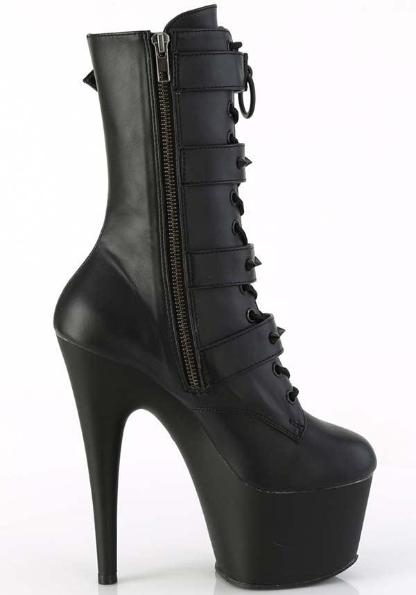 ADORE-1046 [Black] | PLATFORM BOOTS [PREORDER] - Beserk - all, ankle boots, apr23, black, boot, boots, boots [preorder], buckle, buckles, clickfrenzy15-2023, discountapp, fetish, fp, googleshopping, goth, gothic, heel, heeled, heeled boots, heels, heels [preorder], labelpreorder, ladies shoes, matte, platform boots, platform heels, pleaser, pole, pole dancing, ppo, preorder, shoe, shoes, stripper, vegan